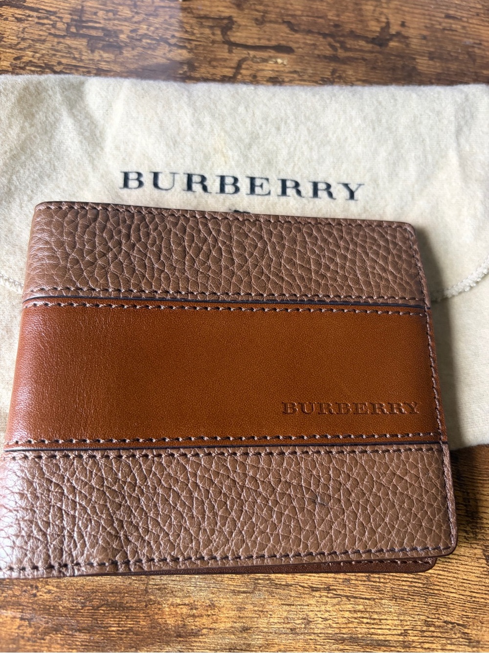 Burberry Men’s Two-Tone Brown Leather Card Holder Wallet